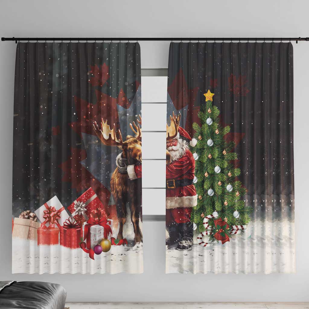 Christmas Canada Window Curtain Merry Moose-Mas Santa Hugging A Moose - Wonder Print Shop