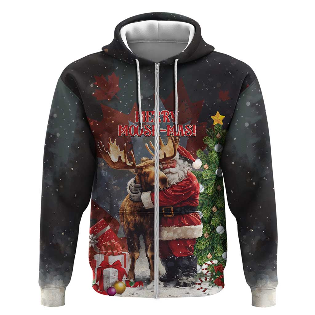 Christmas Canada Zip Hoodie Merry Moose-Mas Santa Hugging A Moose - Wonder Print Shop