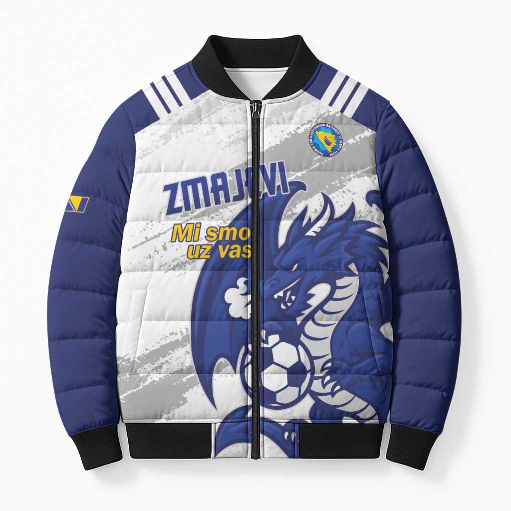 Bosnia and Herzegovina Football Custom Bomber Puffer Jacket Go Zmajevi Mi smo uz vas White Version - Wonder Print Shop