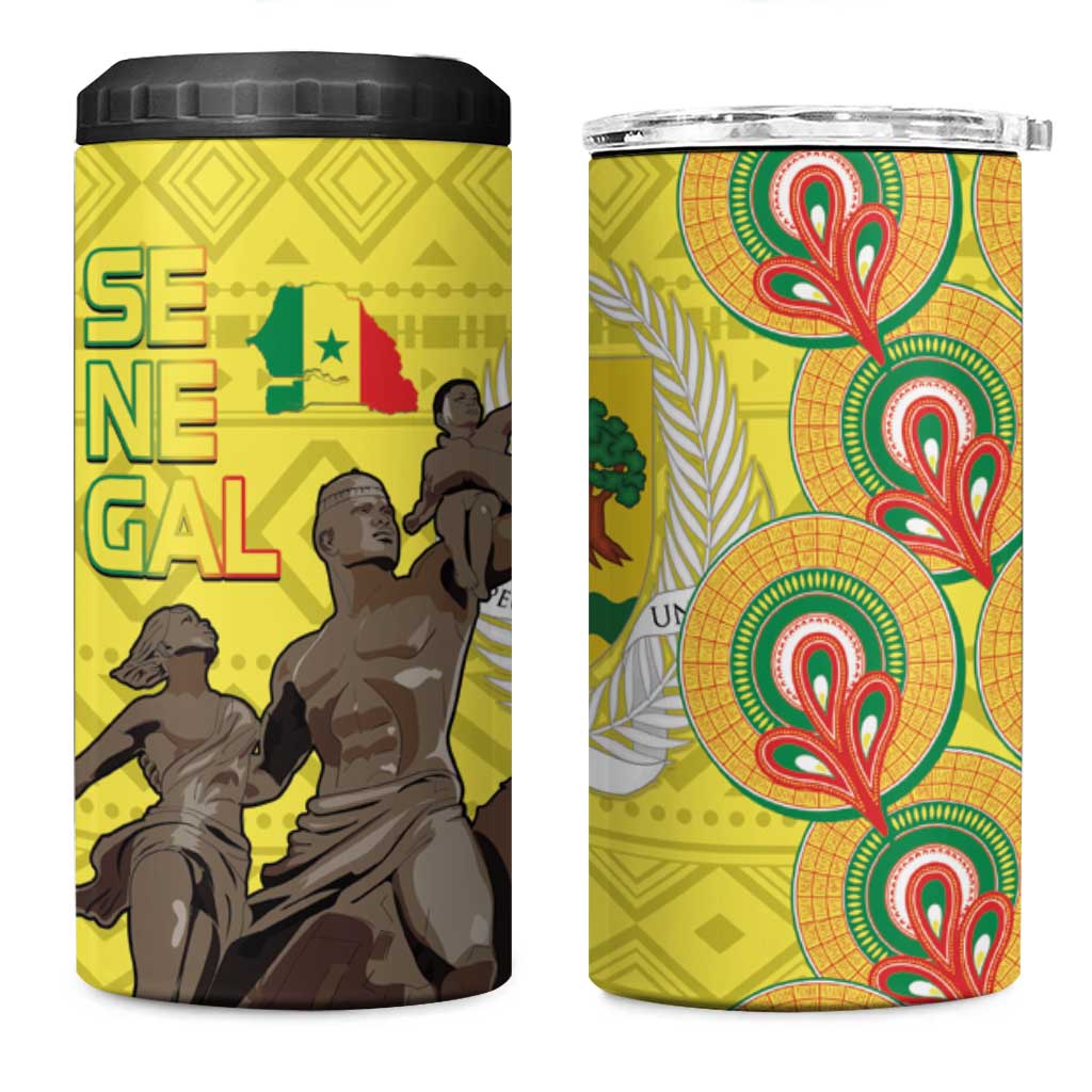 Senegal African Renaissance Monument 4 in 1 Can Cooler Tumbler Ankara Pattern