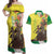 Senegal African Renaissance Monument Couples Matching Off Shoulder Maxi Dress and Hawaiian Shirt Ankara Pattern