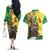 Senegal African Renaissance Monument Couples Matching Off The Shoulder Long Sleeve Dress and Hawaiian Shirt Ankara Pattern