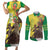 Senegal African Renaissance Monument Couples Matching Short Sleeve Bodycon Dress and Long Sleeve Button Shirt Ankara Pattern