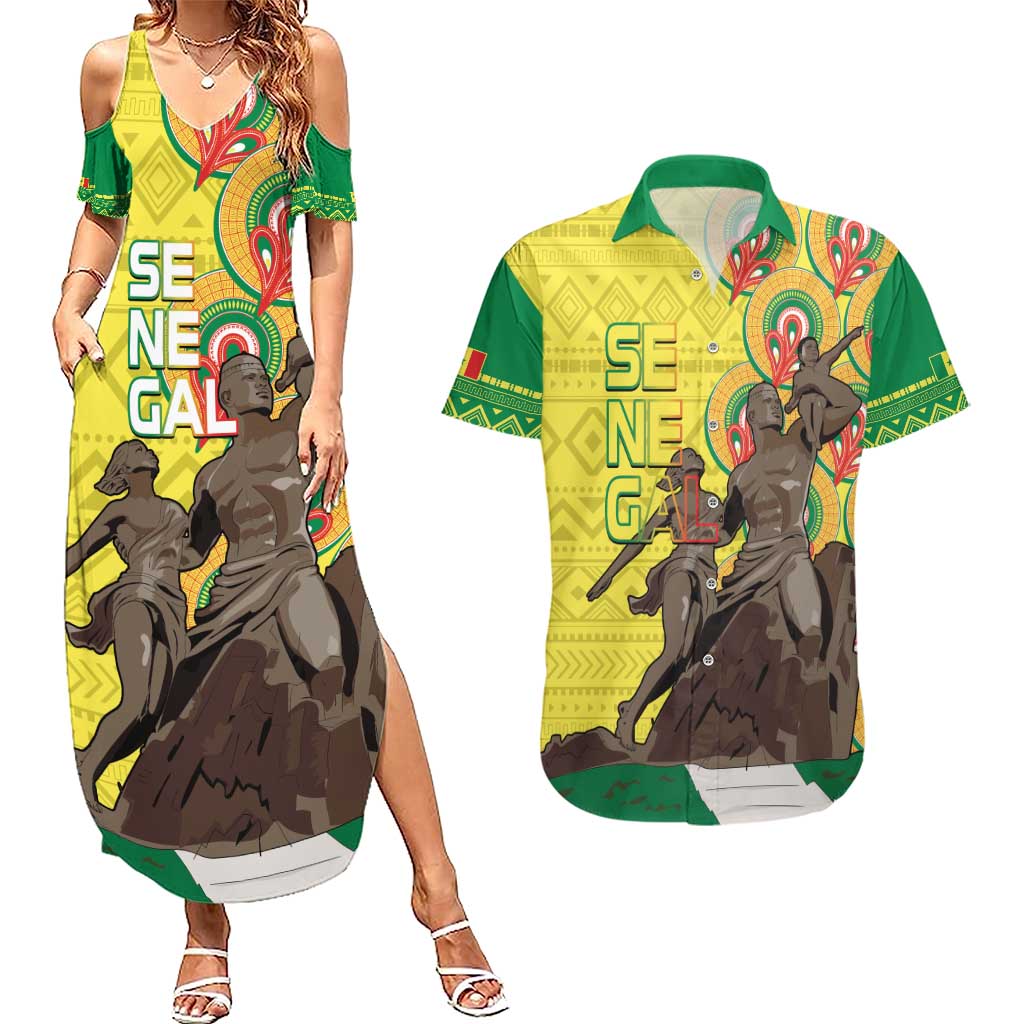 Senegal African Renaissance Monument Couples Matching Summer Maxi Dress and Hawaiian Shirt Ankara Pattern