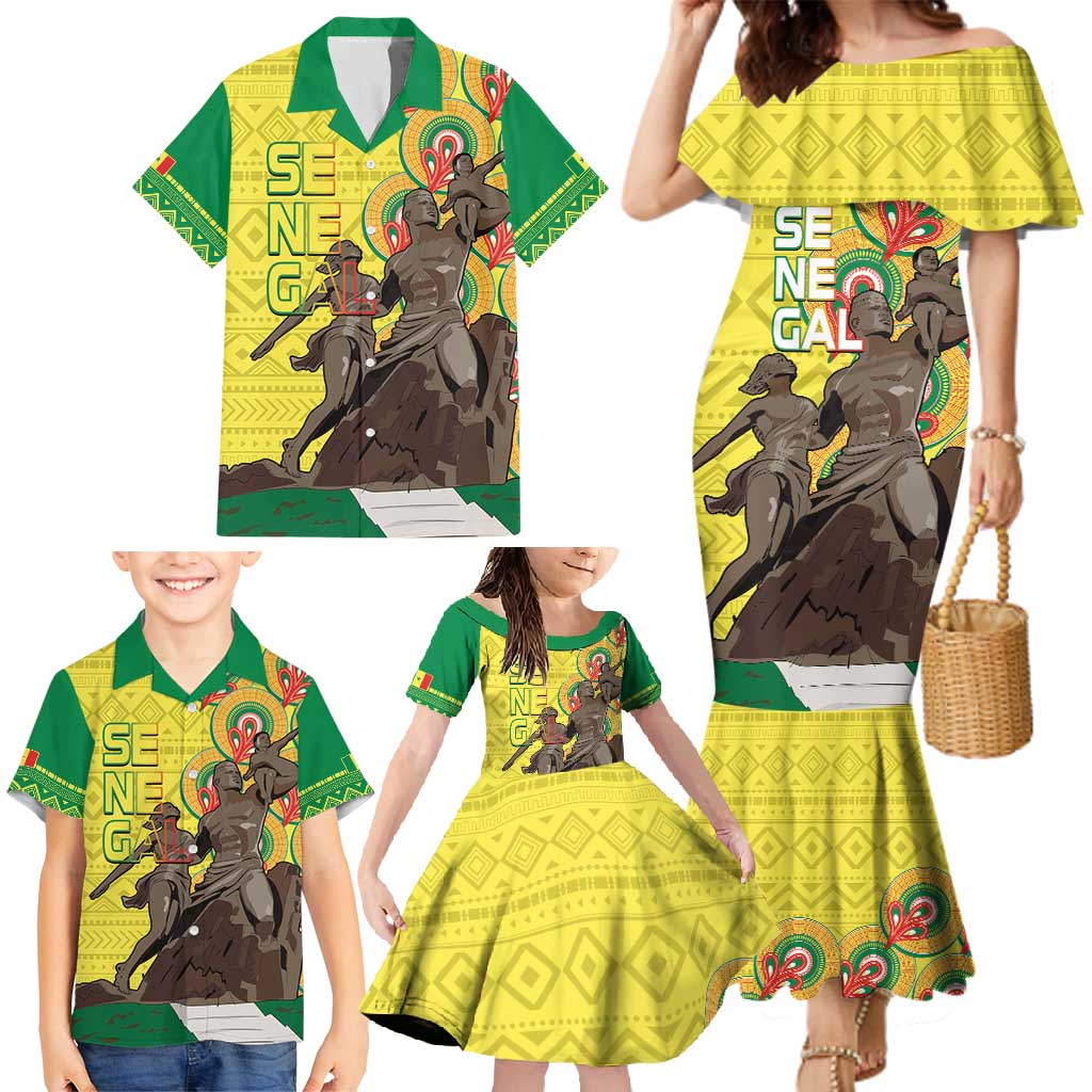 Senegal African Renaissance Monument Family Matching Mermaid Dress and Hawaiian Shirt Ankara Pattern