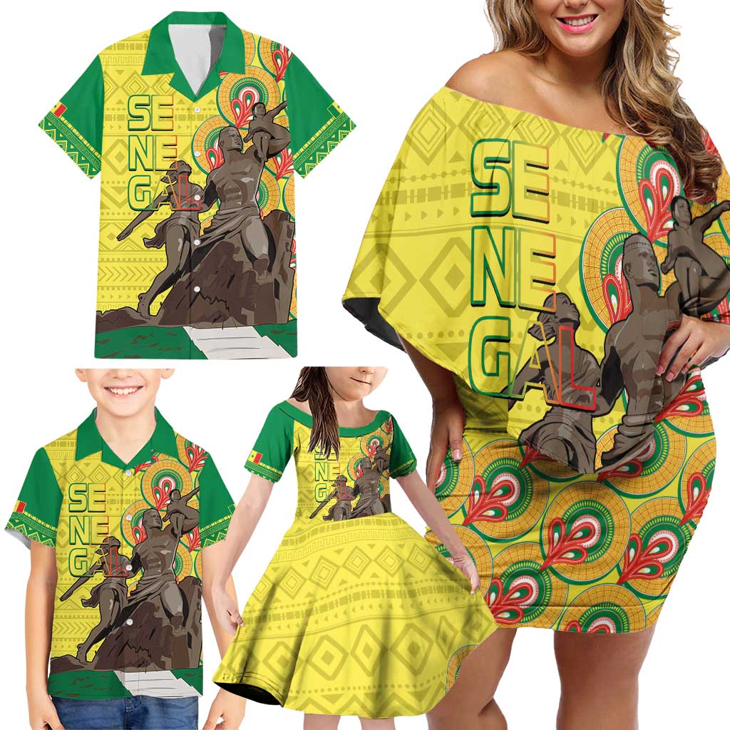 Senegal African Renaissance Monument Family Matching Off Shoulder Short Dress and Hawaiian Shirt Ankara Pattern