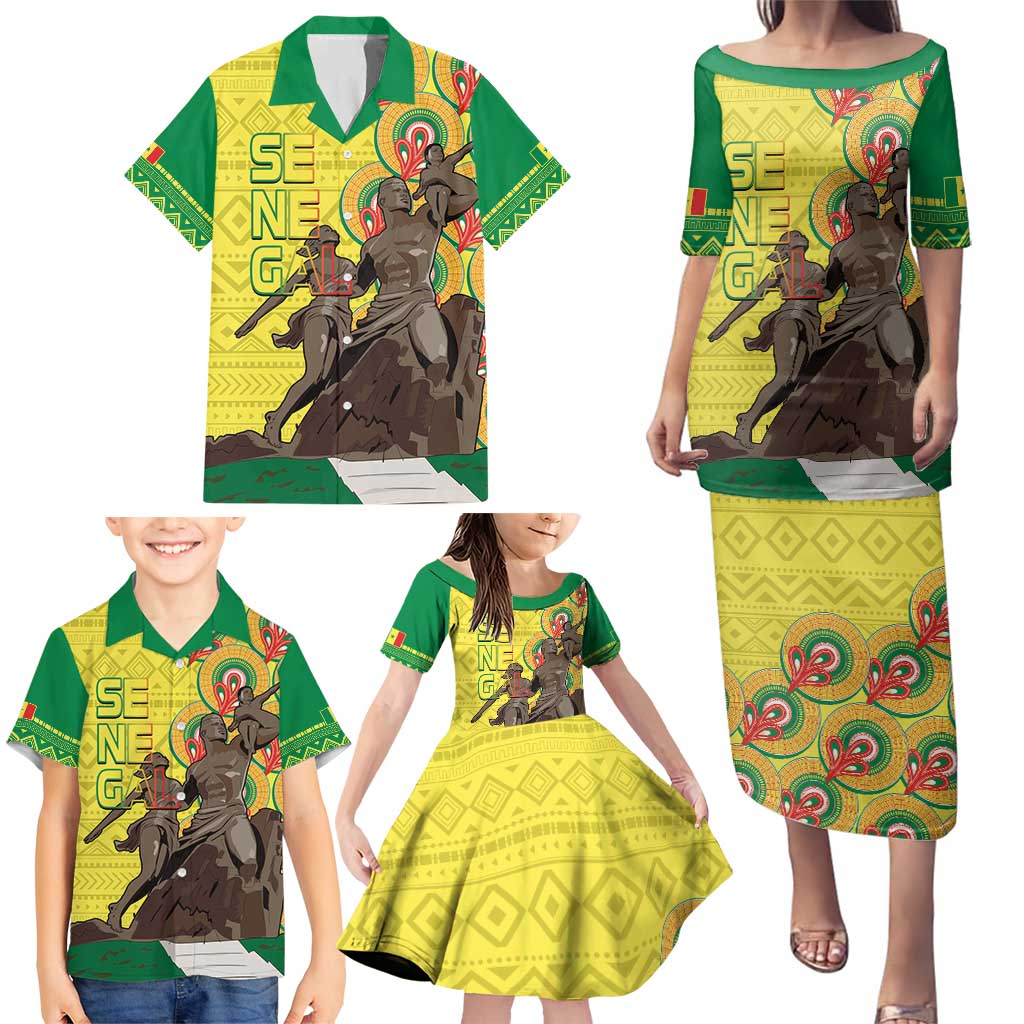 Senegal African Renaissance Monument Family Matching Puletasi and Hawaiian Shirt Ankara Pattern