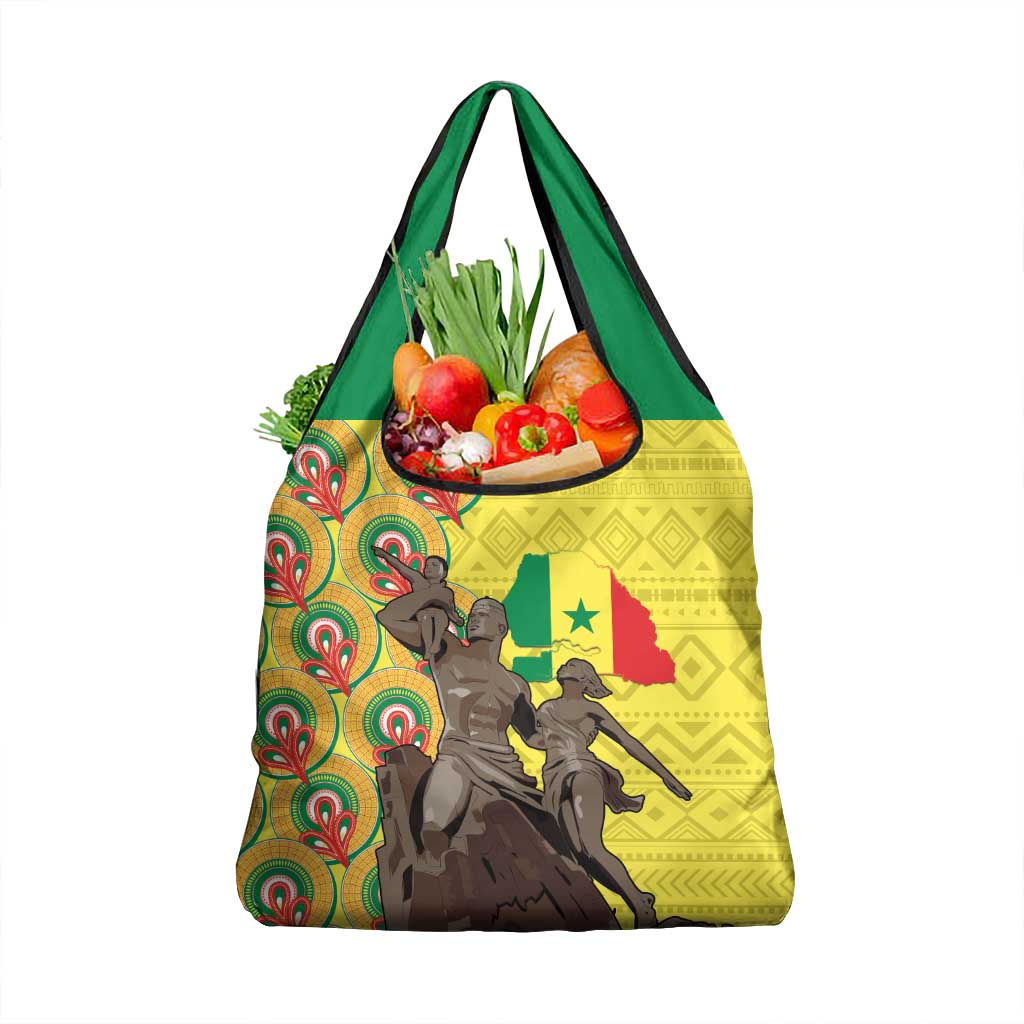 Senegal African Renaissance Monument Grocery Bag Ankara Pattern