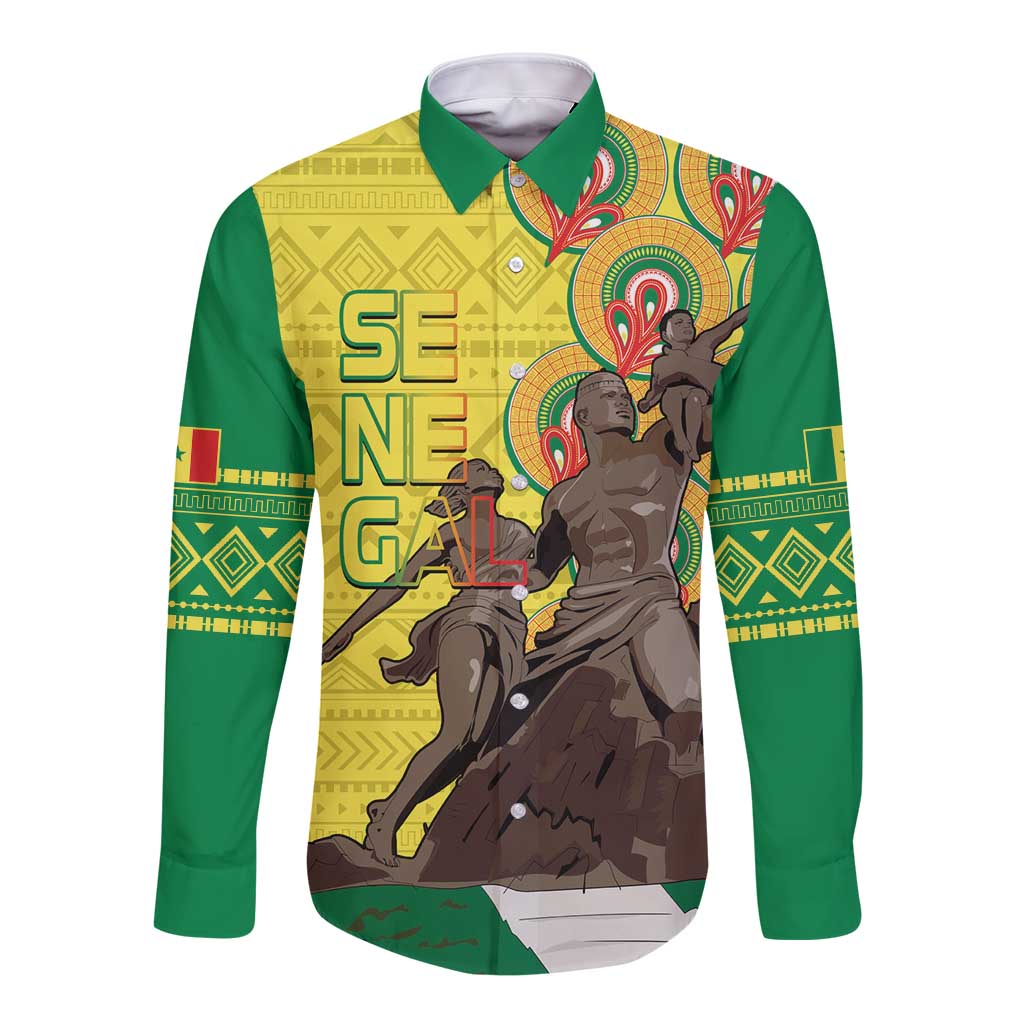 Senegal African Renaissance Monument Long Sleeve Button Shirt Ankara Pattern