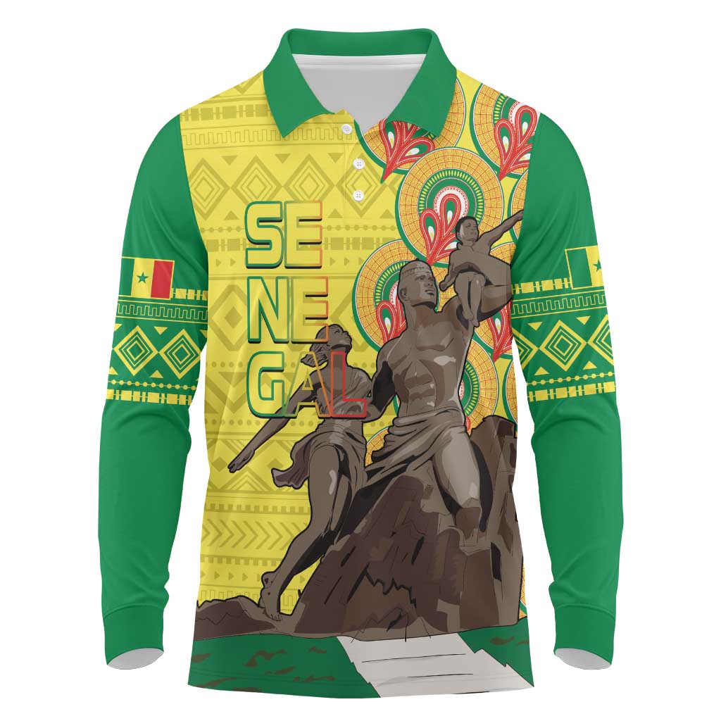 Senegal African Renaissance Monument Long Sleeve Polo Shirt Ankara Pattern