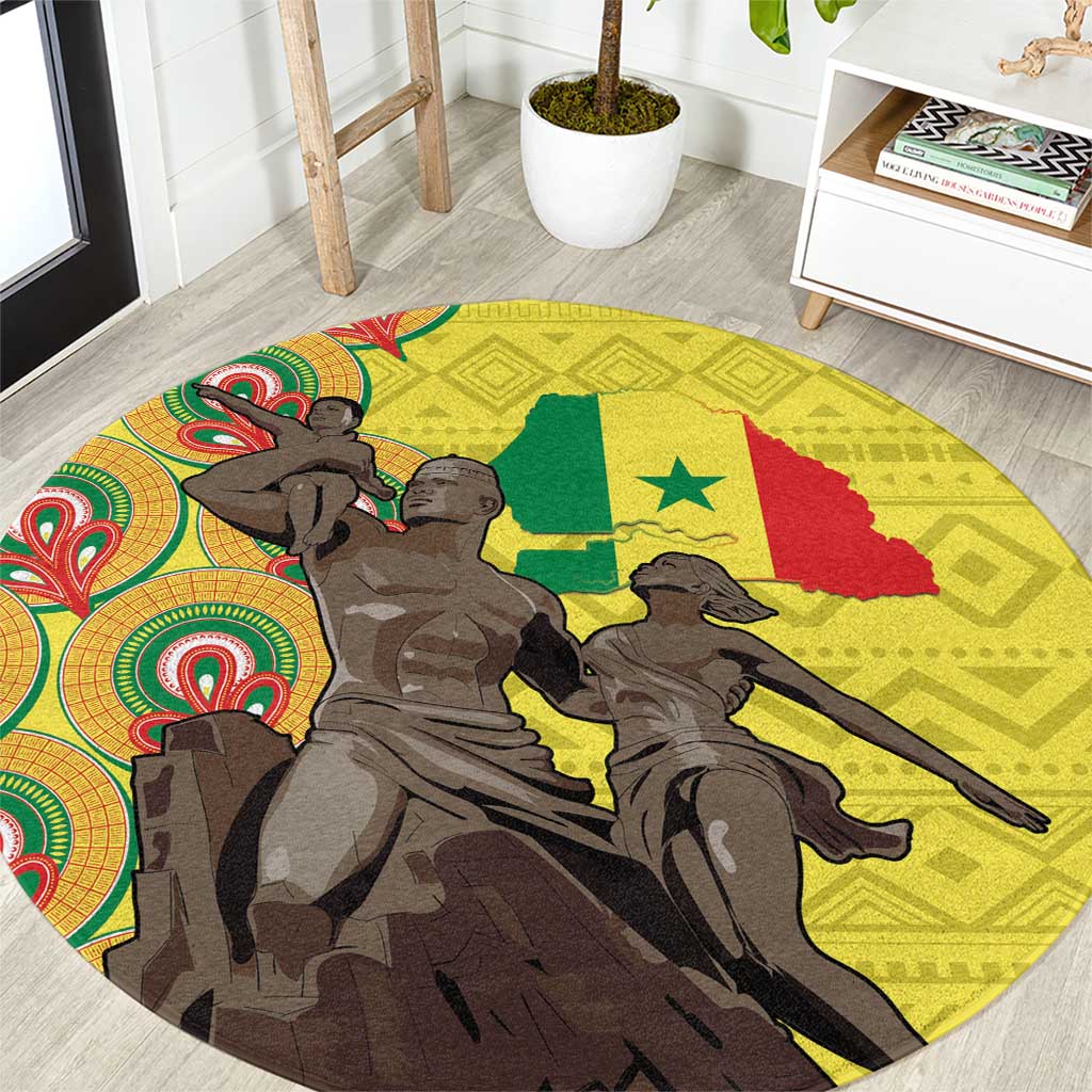 Senegal African Renaissance Monument Round Carpet Ankara Pattern