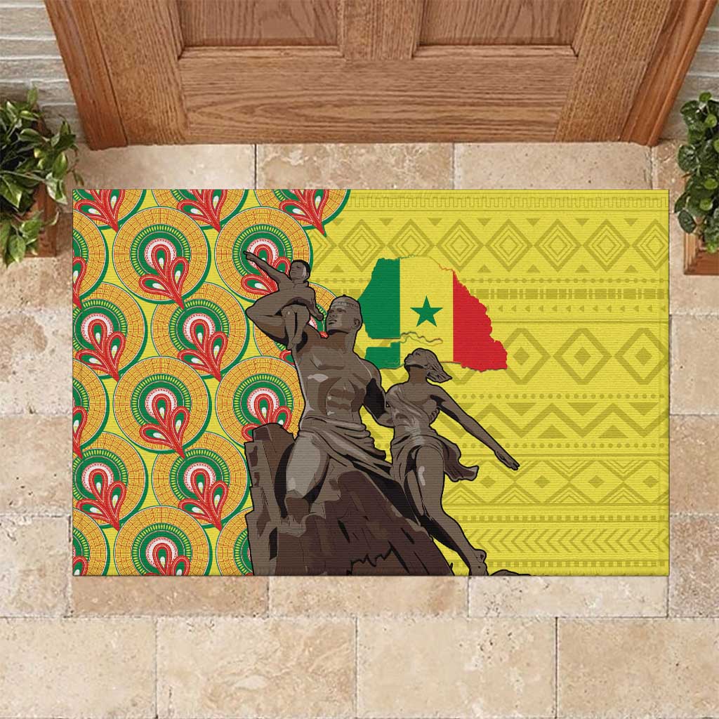 Senegal African Renaissance Monument Rubber Doormat Ankara Pattern