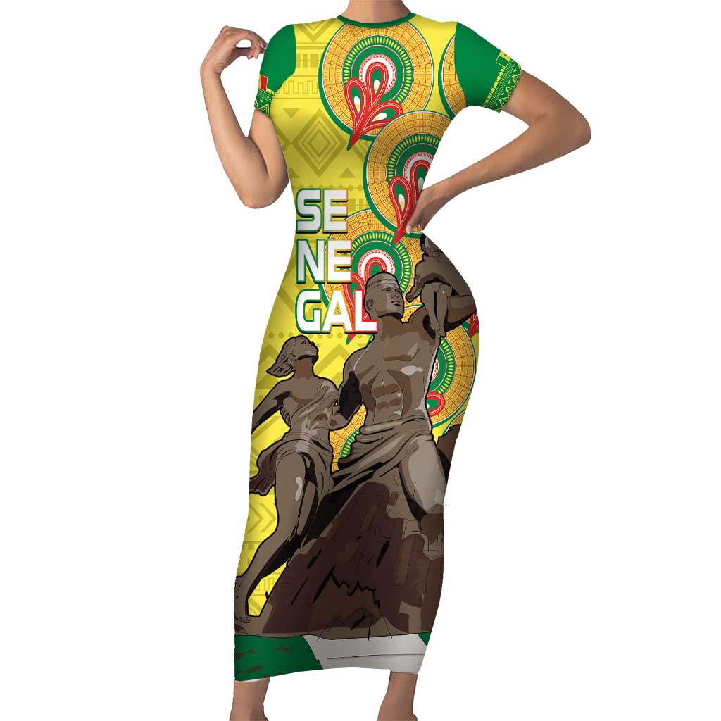 Senegal African Renaissance Monument Short Sleeve Bodycon Dress Ankara Pattern