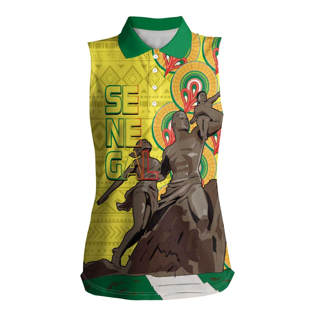 Senegal African Renaissance Monument Women Sleeveless Polo Shirt Ankara Pattern