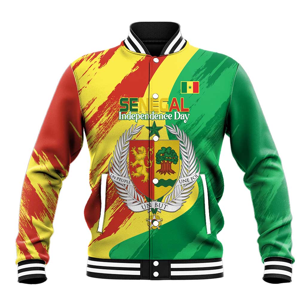 Senegal Independence Day Baseball Jacket Coat Of Arms Grunge Style