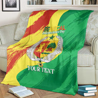 Senegal Independence Day blanket over couch, grunge flag style with coat of arms emblem