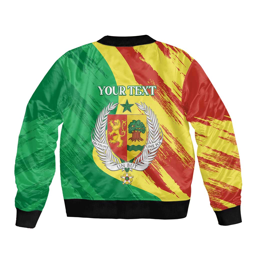 Unisex bomber jacket with black ribbed hem, Senegal coat of arms and 'YOUR TEXT' back