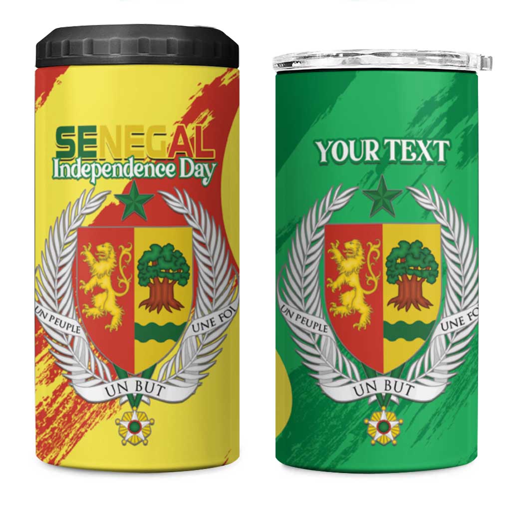 Senegal Independence Day 4 in 1 Can Cooler Tumbler Coat Of Arms Grunge Style