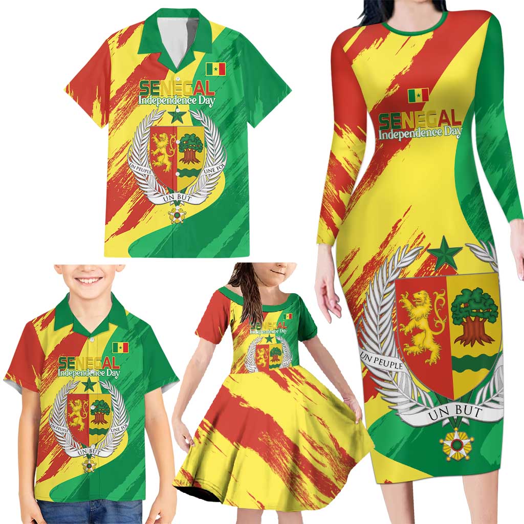 Senegal Independence Day Family Matching Long Sleeve Bodycon Dress and Hawaiian Shirt Coat Of Arms Grunge Style