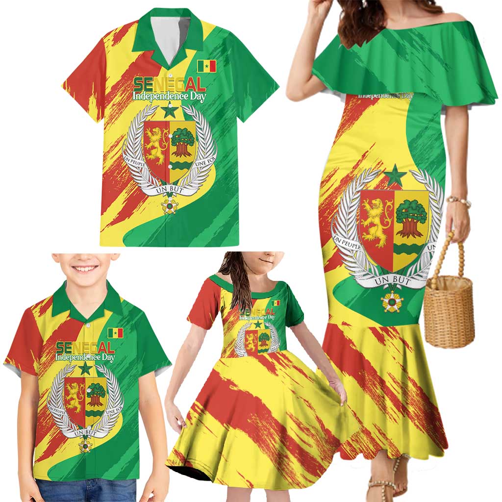 Senegal Independence Day Family Matching Mermaid Dress and Hawaiian Shirt Coat Of Arms Grunge Style