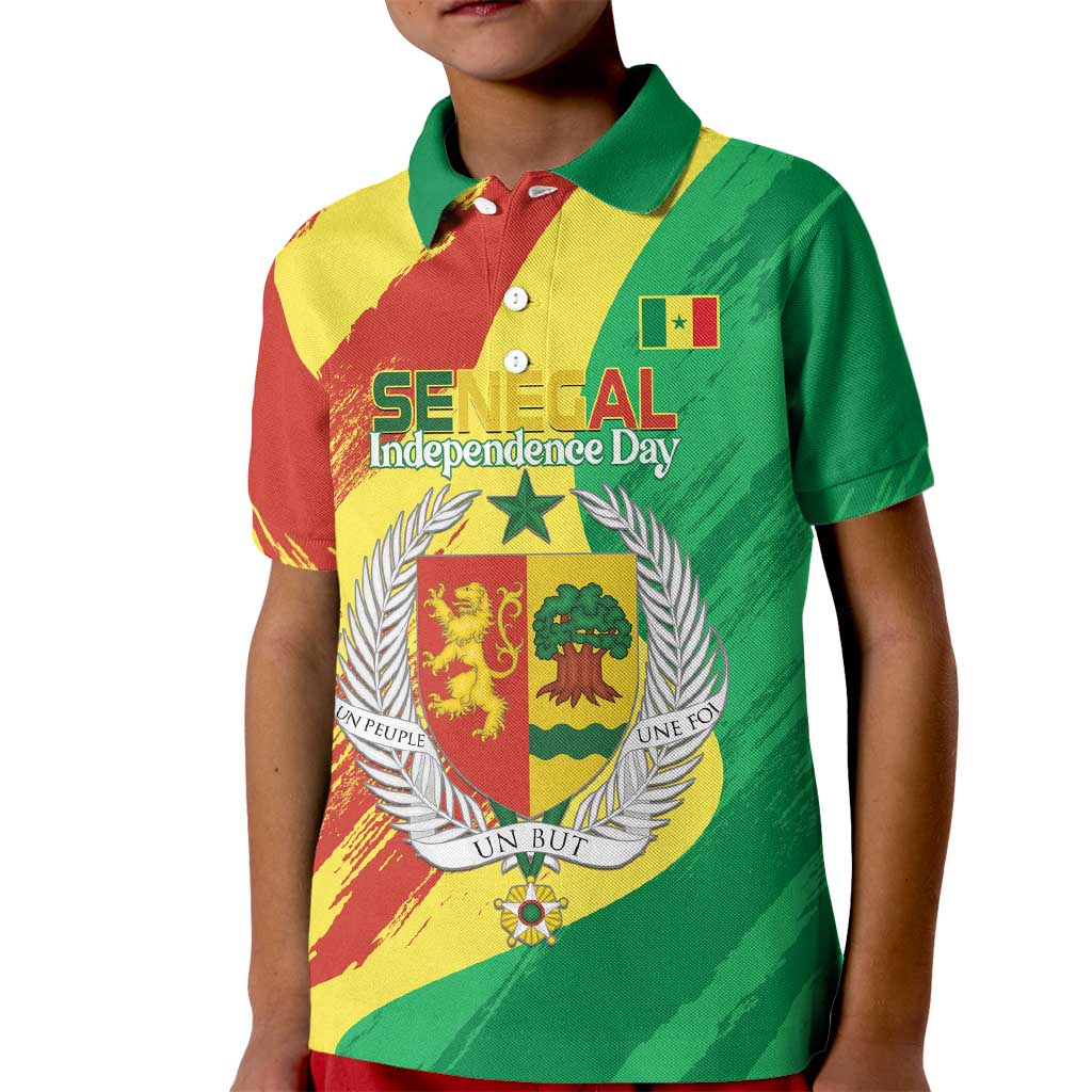 Senegal Independence Day Kid Polo Shirt Coat Of Arms Grunge Style