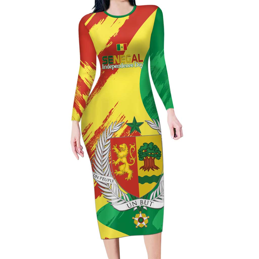 Senegal Independence Day Long Sleeve Bodycon Dress Coat Of Arms Grunge Style