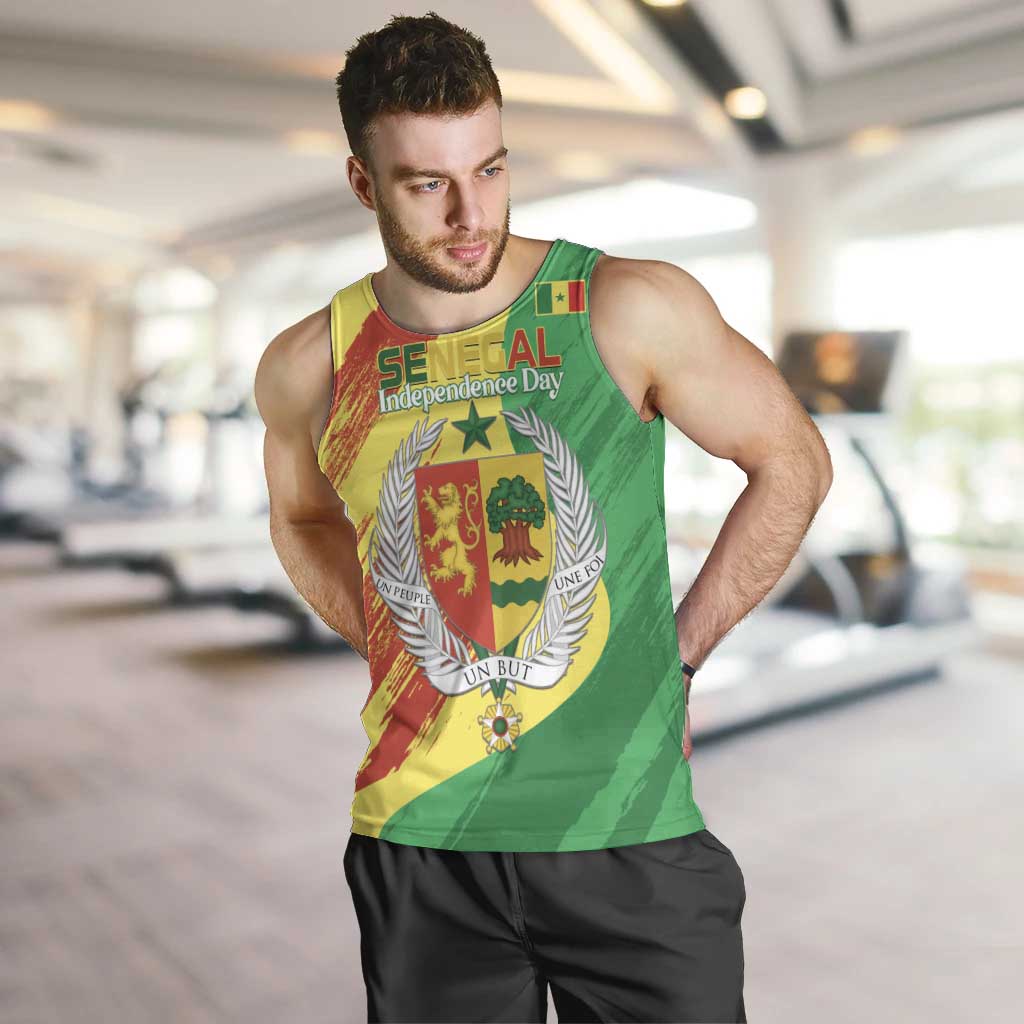 Senegal Independence Day Men Tank Top Coat Of Arms Grunge Style