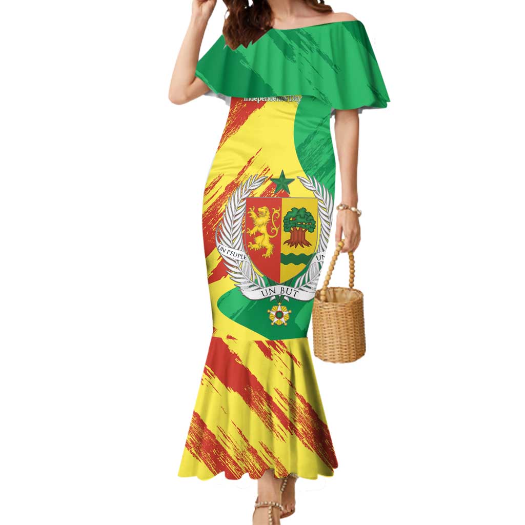 Senegal Independence Day Mermaid Dress Coat Of Arms Grunge Style