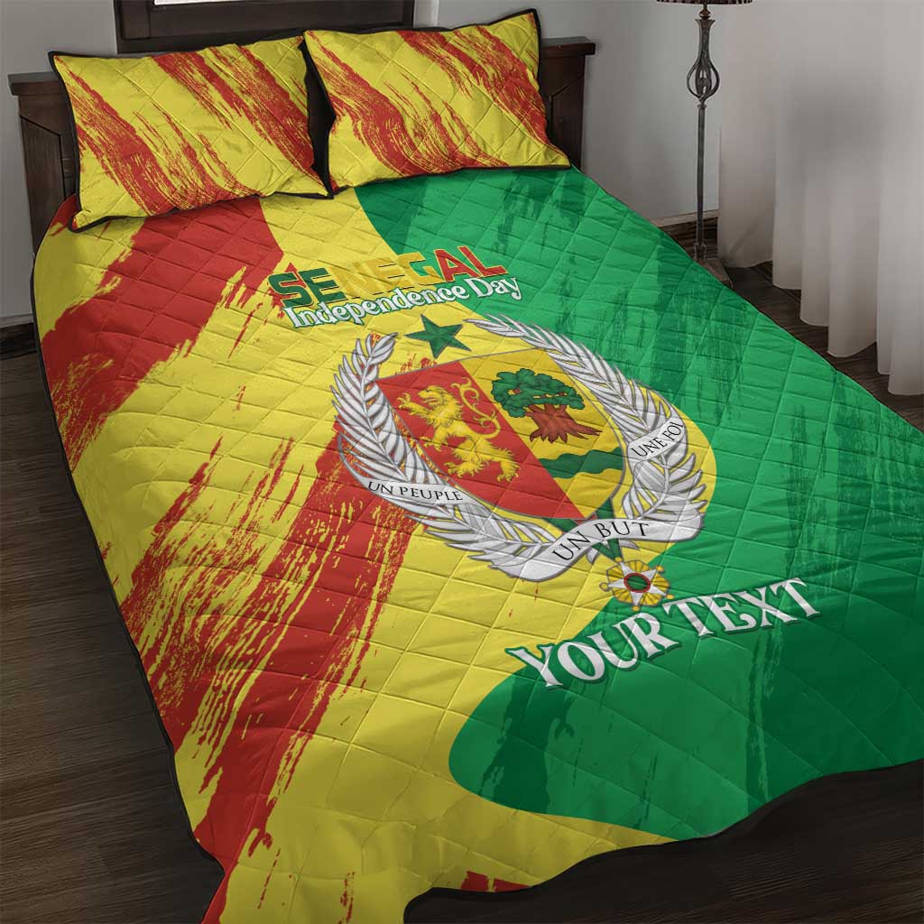 Senegal Independence Day Quilt Bed Set Coat Of Arms Grunge Style