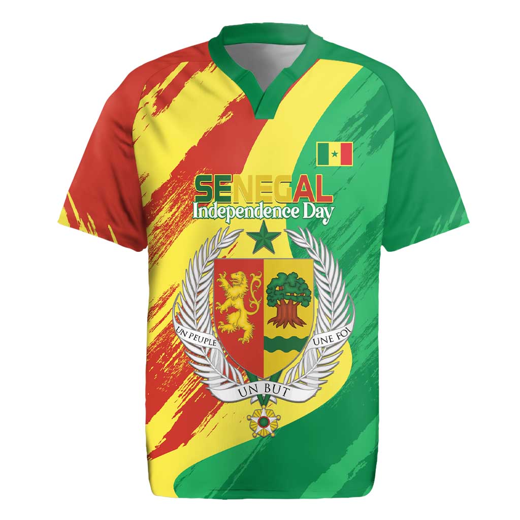 Senegal Independence Day Rugby Jersey Coat Of Arms Grunge Style