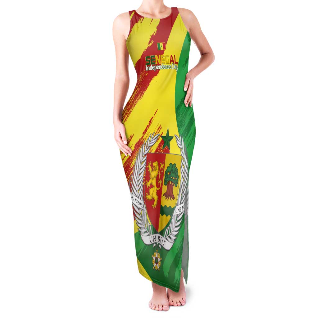 Senegal Independence Day Tank Maxi Dress Coat Of Arms Grunge Style