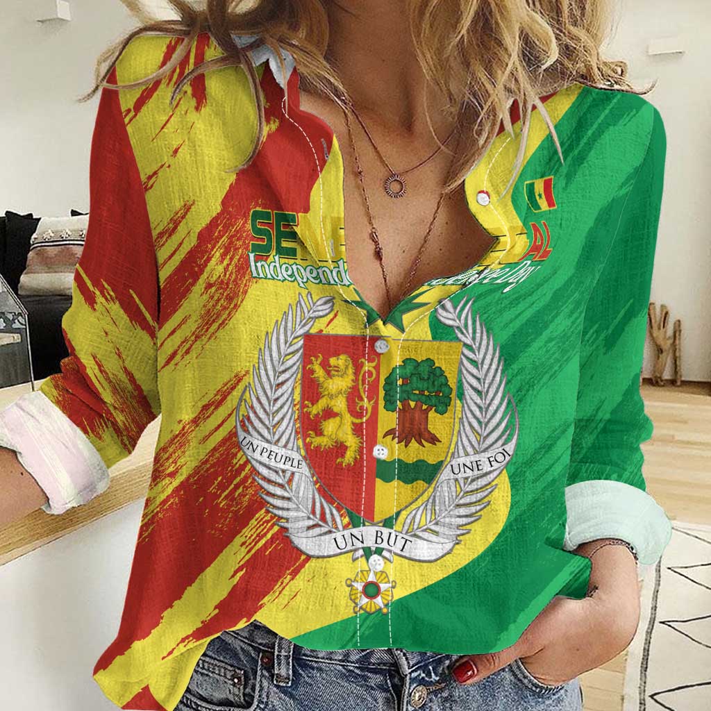 Senegal Independence Day Women Casual Shirt Coat Of Arms Grunge Style