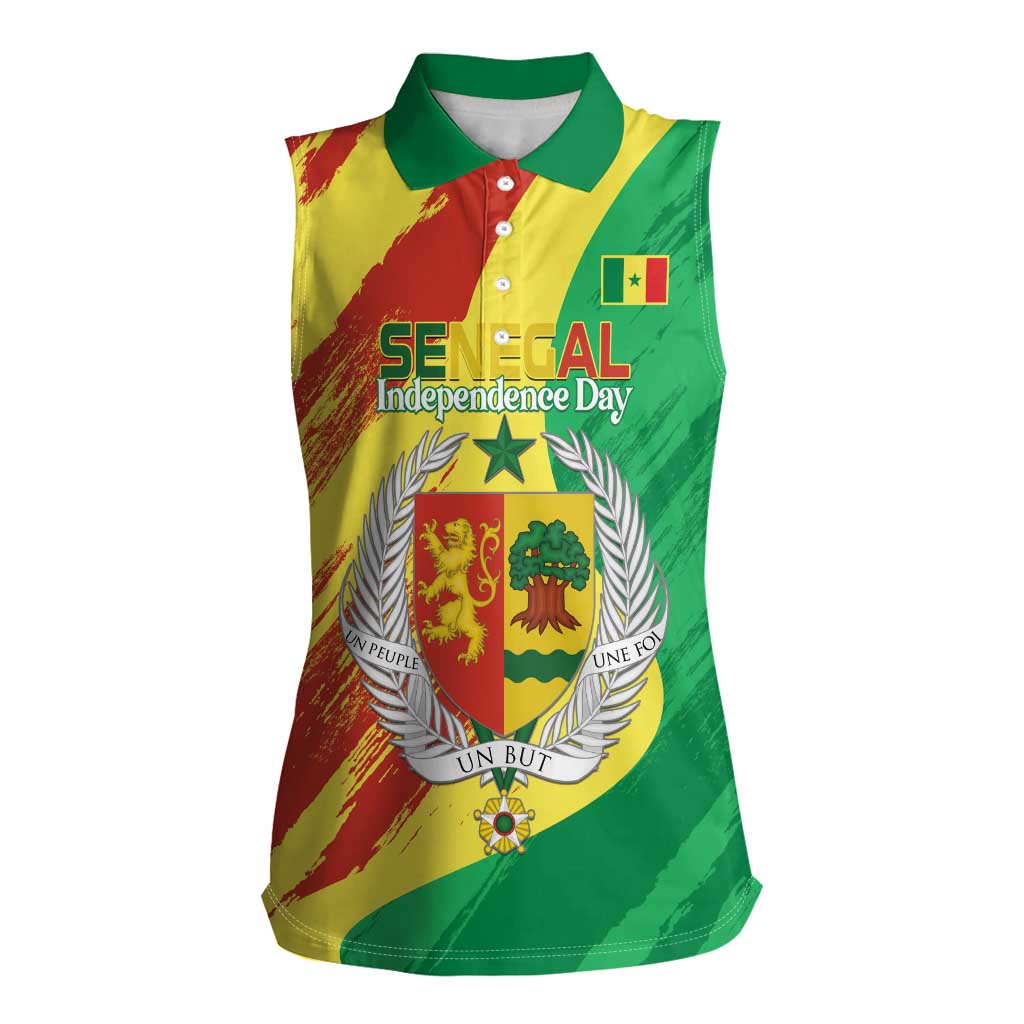 Senegal Independence Day Women Sleeveless Polo Shirt Coat Of Arms Grunge Style