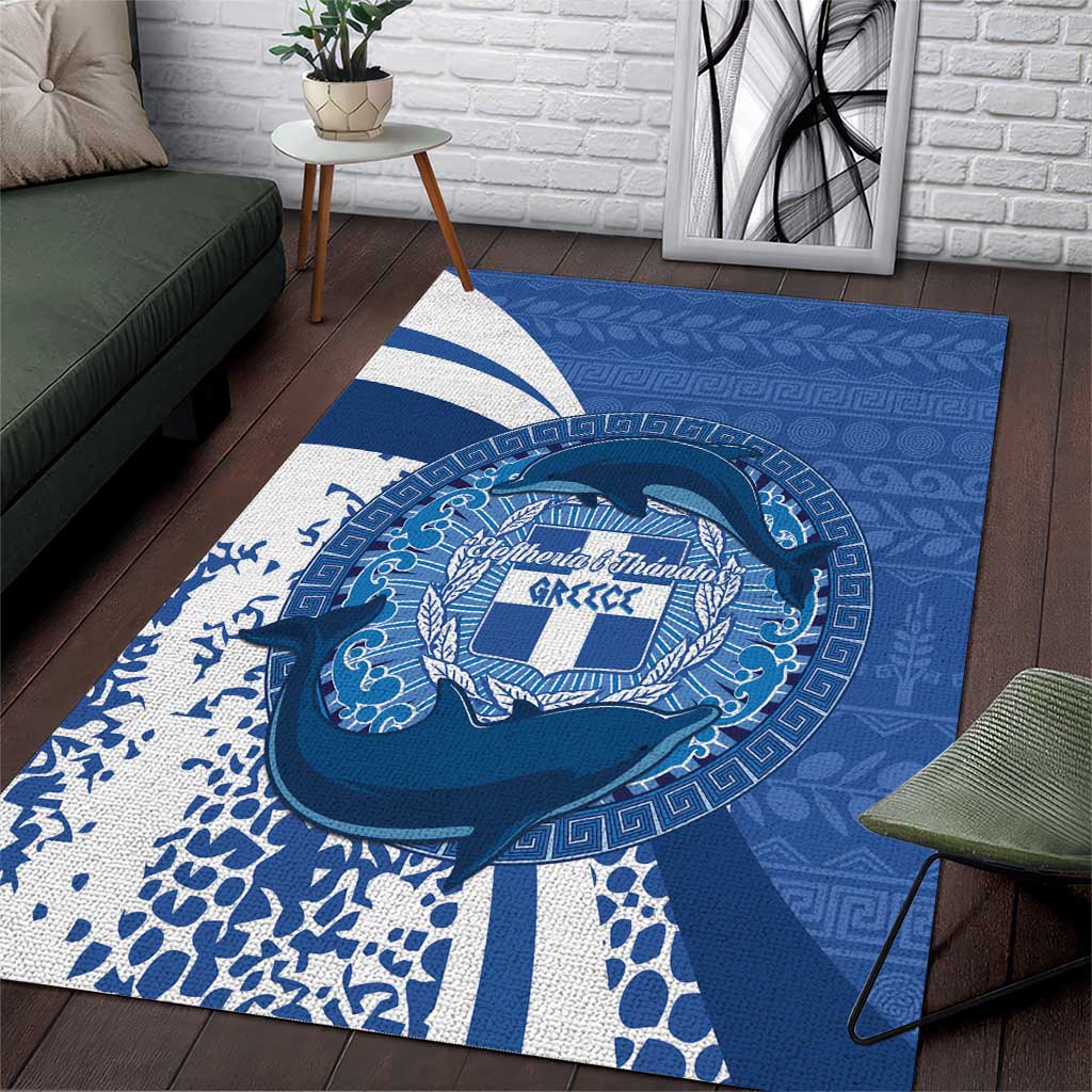 Greece Independence Day Area Rug Greek Pattern With Dolphins