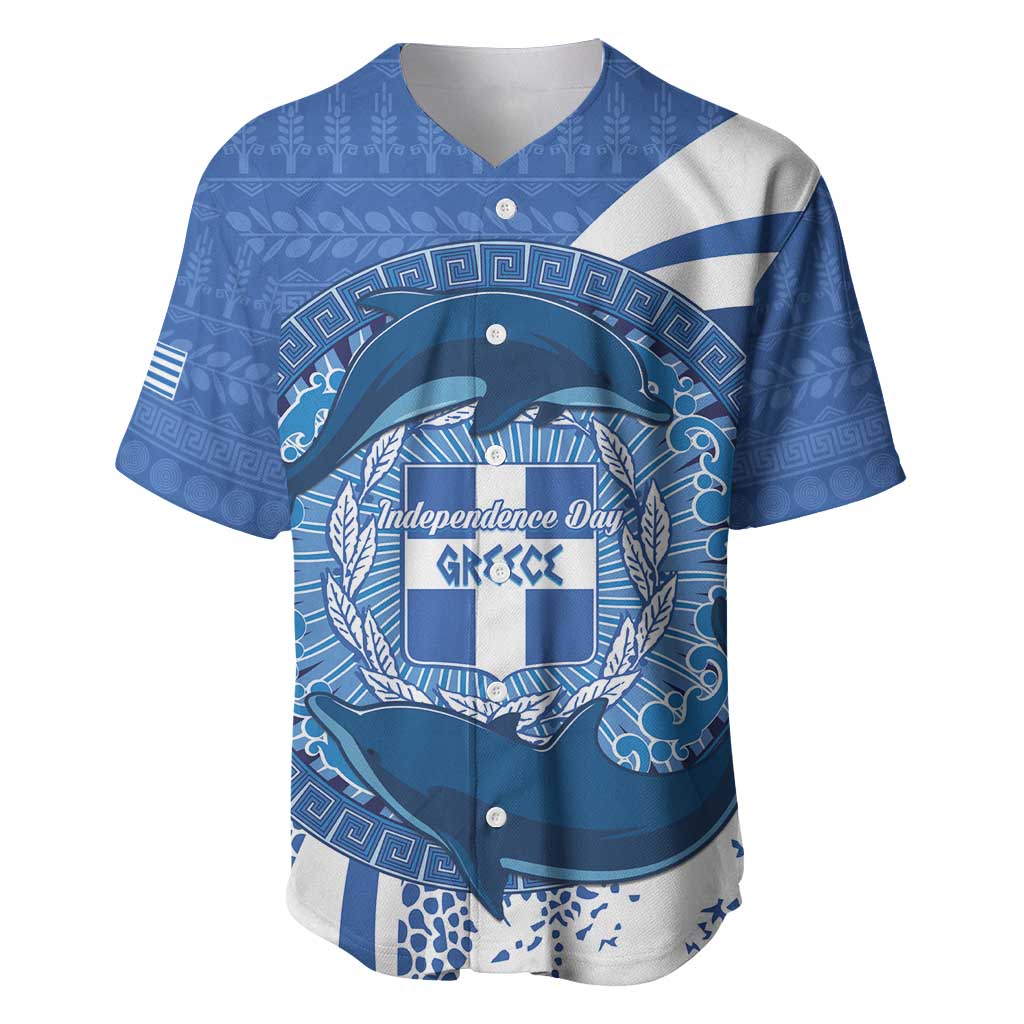 Greece Independence Day Baseball Jersey Greek Pattern With Dolphins