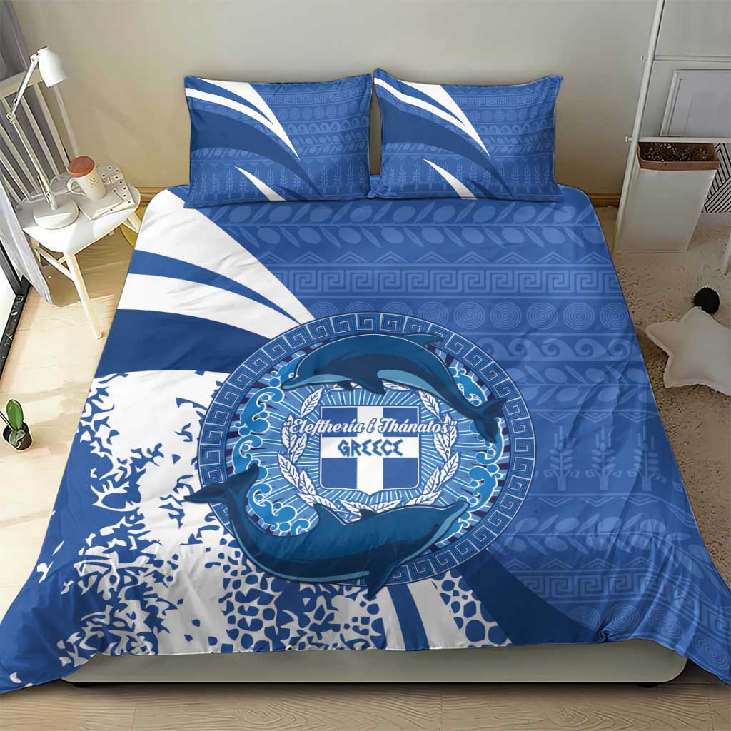 Greece Independence Day Bedding Set Greek Pattern With Dolphins