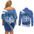 Greece Independence Day Couples Matching Off Shoulder Short Dress and Long Sleeve Button Shirt Greek Pattern With Dolphins