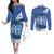 Greece Independence Day Couples Matching Off The Shoulder Long Sleeve Dress and Long Sleeve Button Shirt Greek Pattern With Dolphins