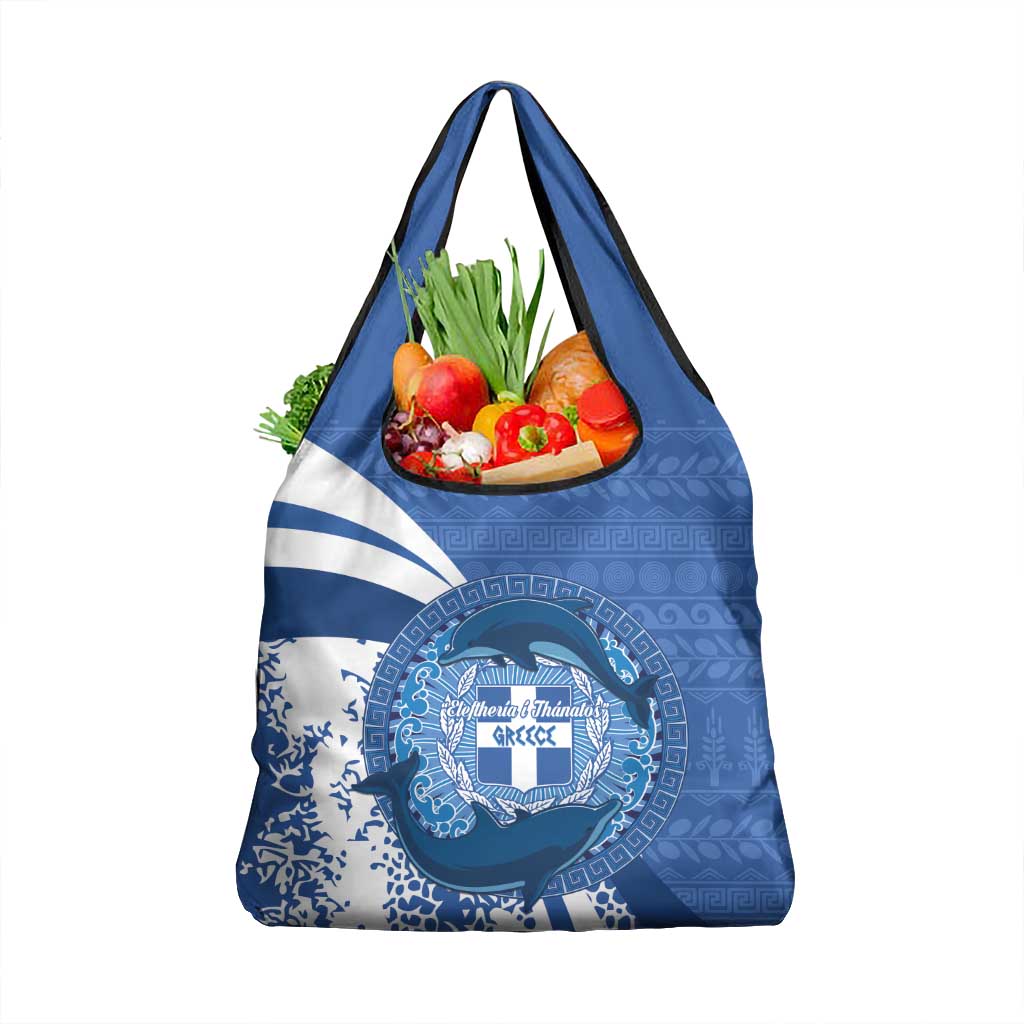 Greece Independence Day Grocery Bag Greek Pattern With Dolphins