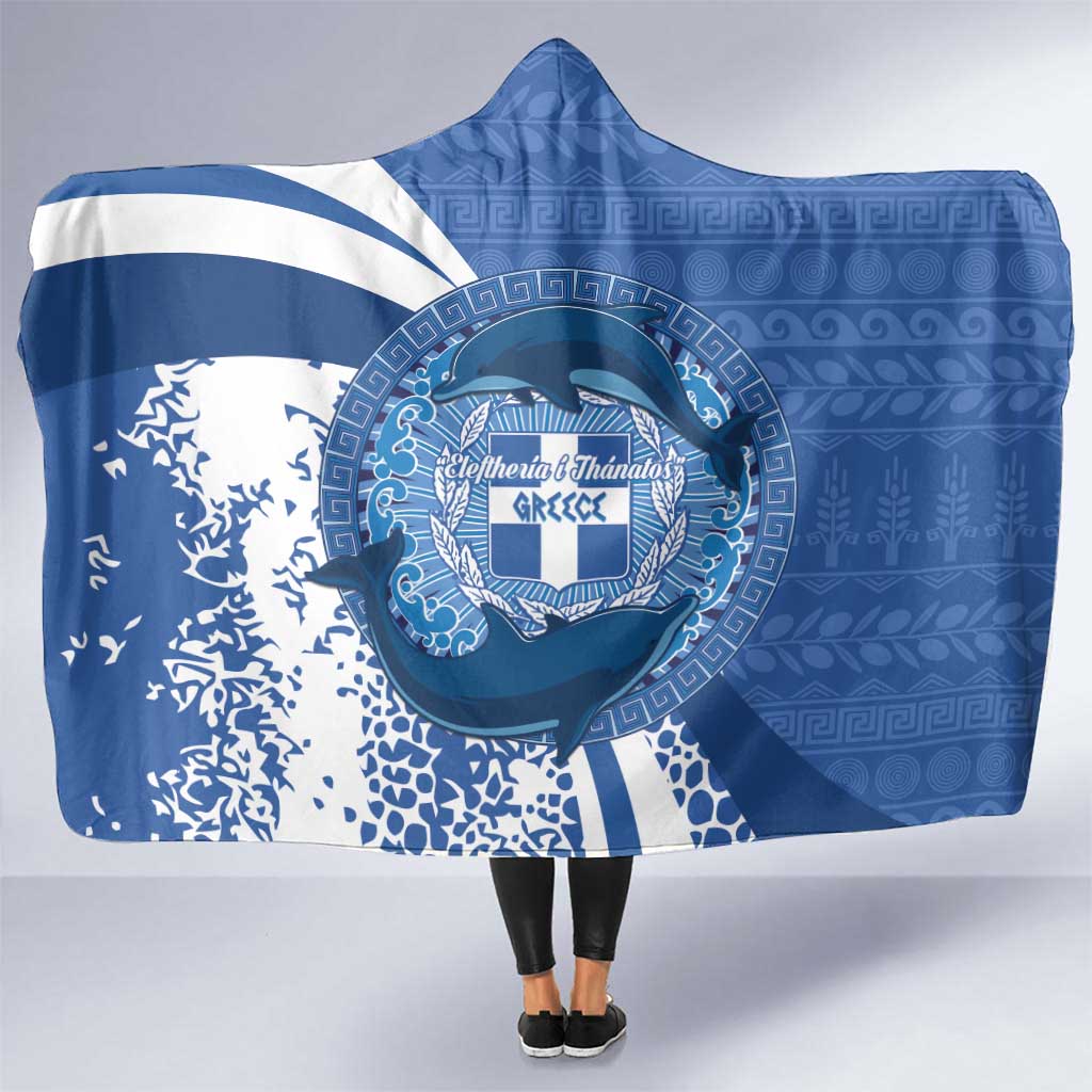 Greece Independence Day Hooded Blanket Greek Pattern With Dolphins