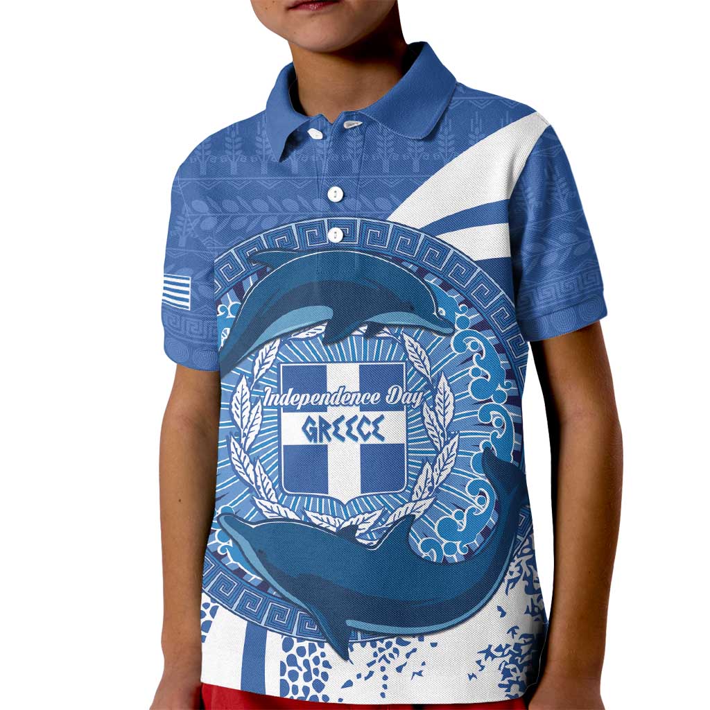 Greece Independence Day Kid Polo Shirt Greek Pattern With Dolphins