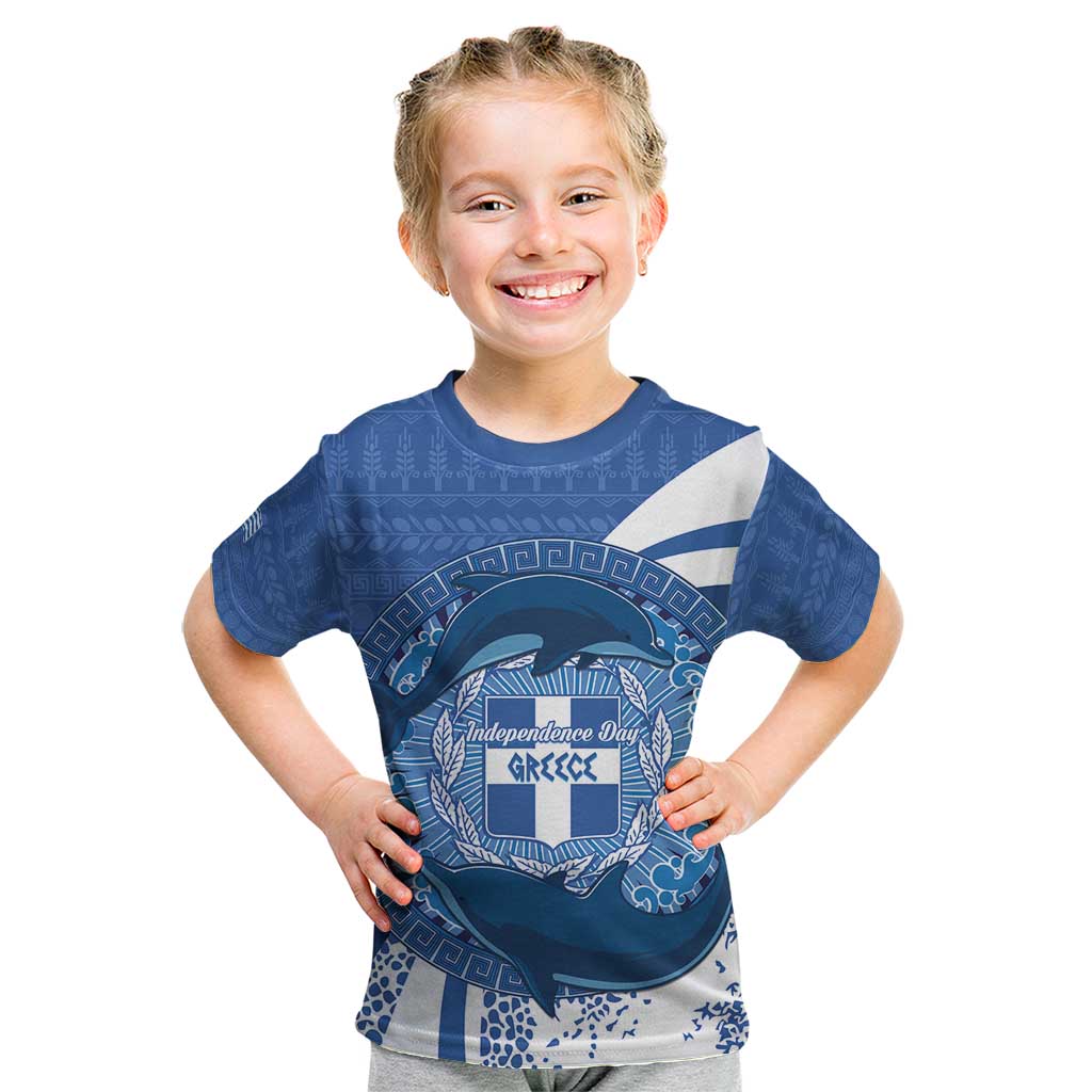 Greece Independence Day Kid T Shirt Greek Pattern With Dolphins