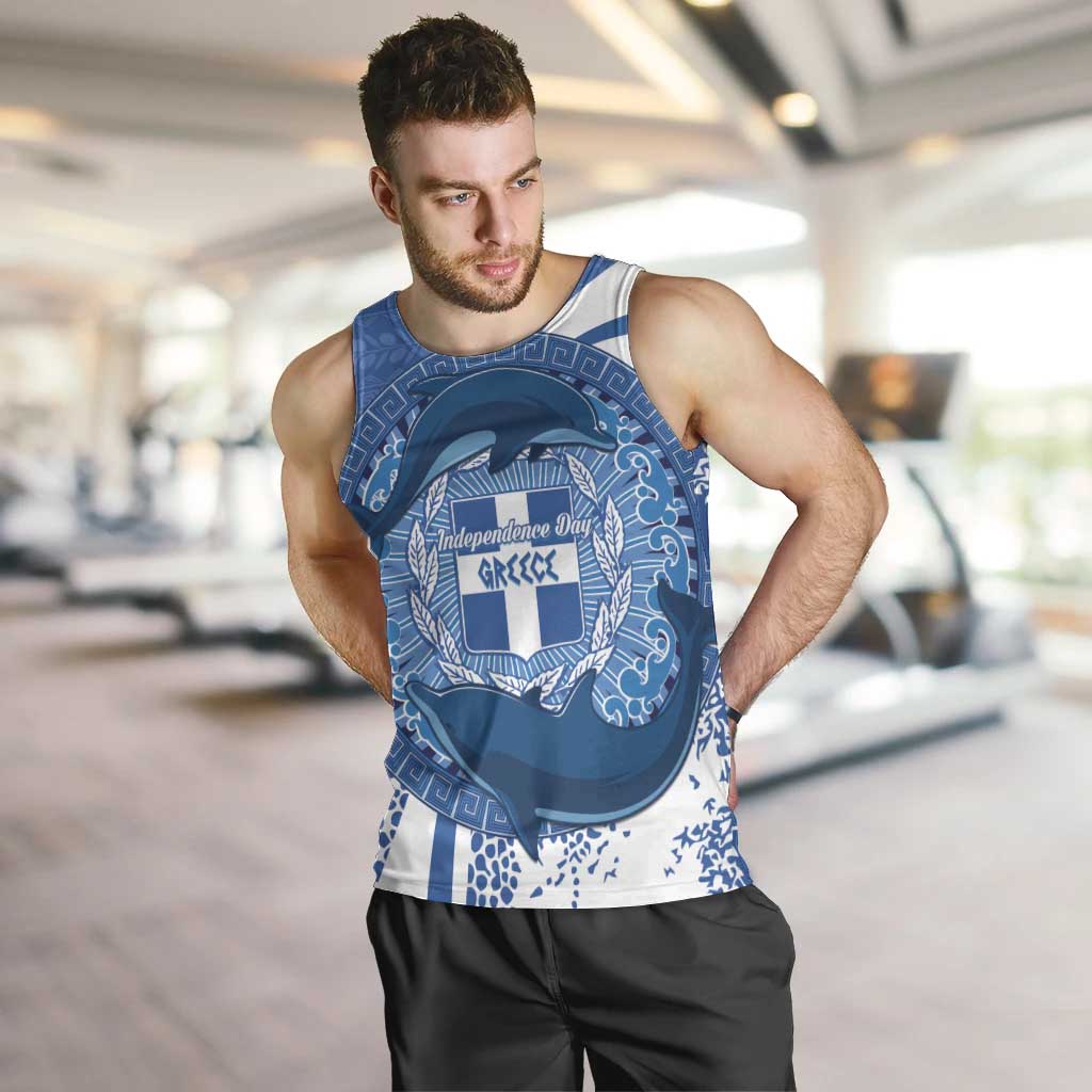 Greece Independence Day Men Tank Top Greek Pattern With Dolphins