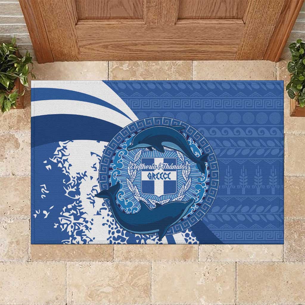 Greece Independence Day Rubber Doormat Greek Pattern With Dolphins