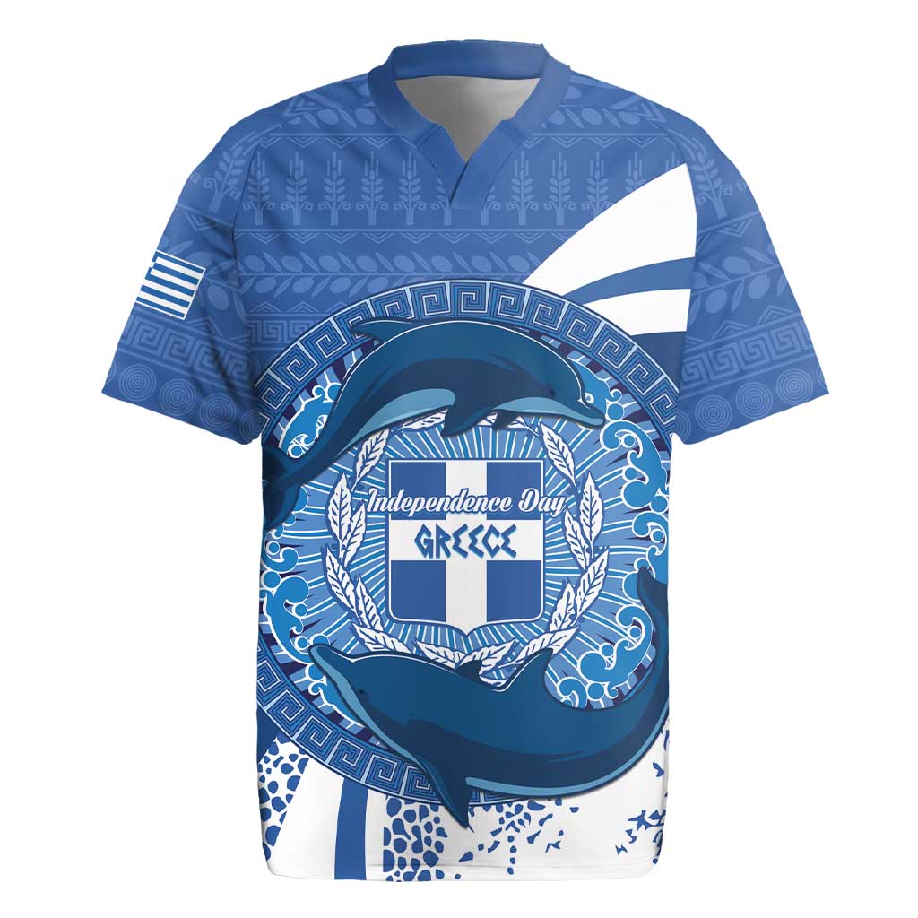 Greece Independence Day Rugby Jersey Greek Pattern With Dolphins