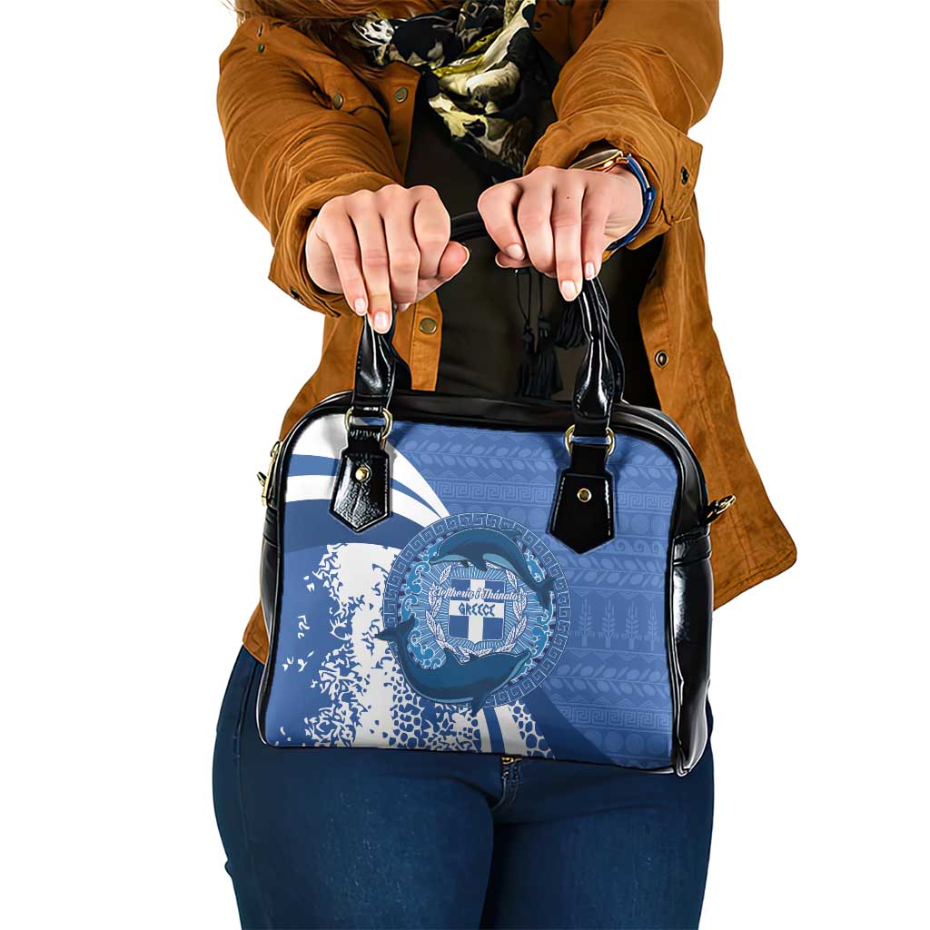 Greece Independence Day Shoulder Handbag Greek Pattern With Dolphins