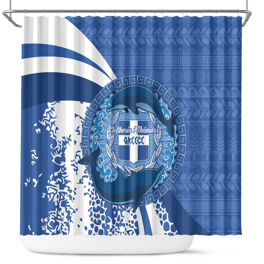 Greece Independence Day Shower Curtain Greek Pattern With Dolphins