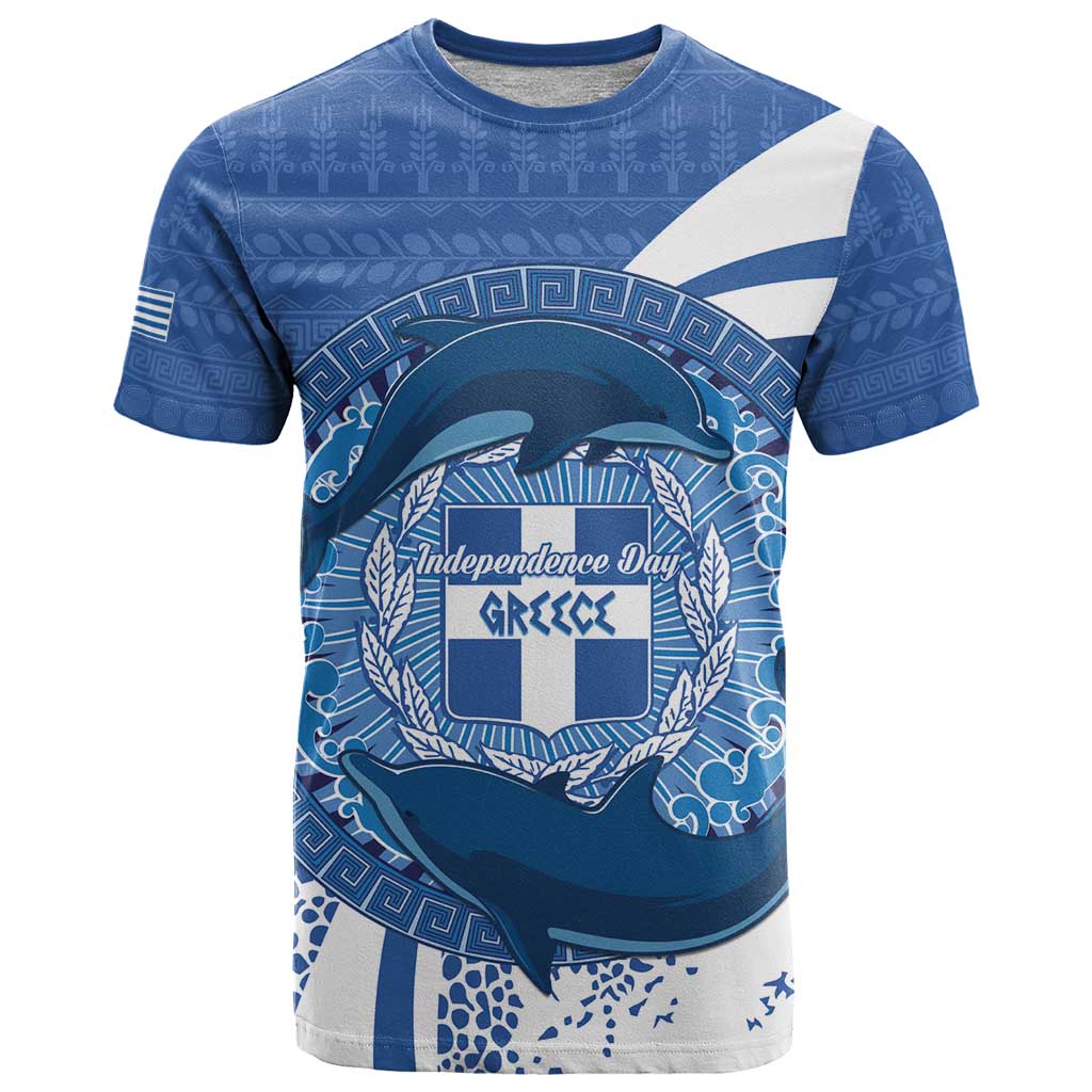 Greece Independence Day T Shirt Greek Pattern With Dolphins