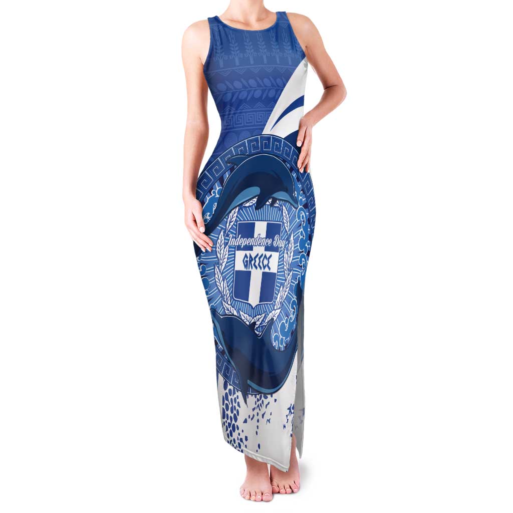 Greece Independence Day Tank Maxi Dress Greek Pattern With Dolphins