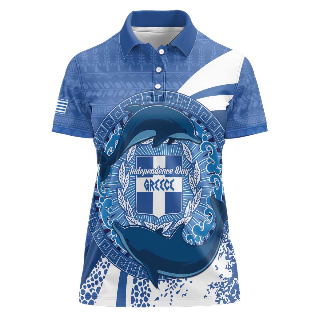 Greece Independence Day Women Polo Shirt Greek Pattern With Dolphins